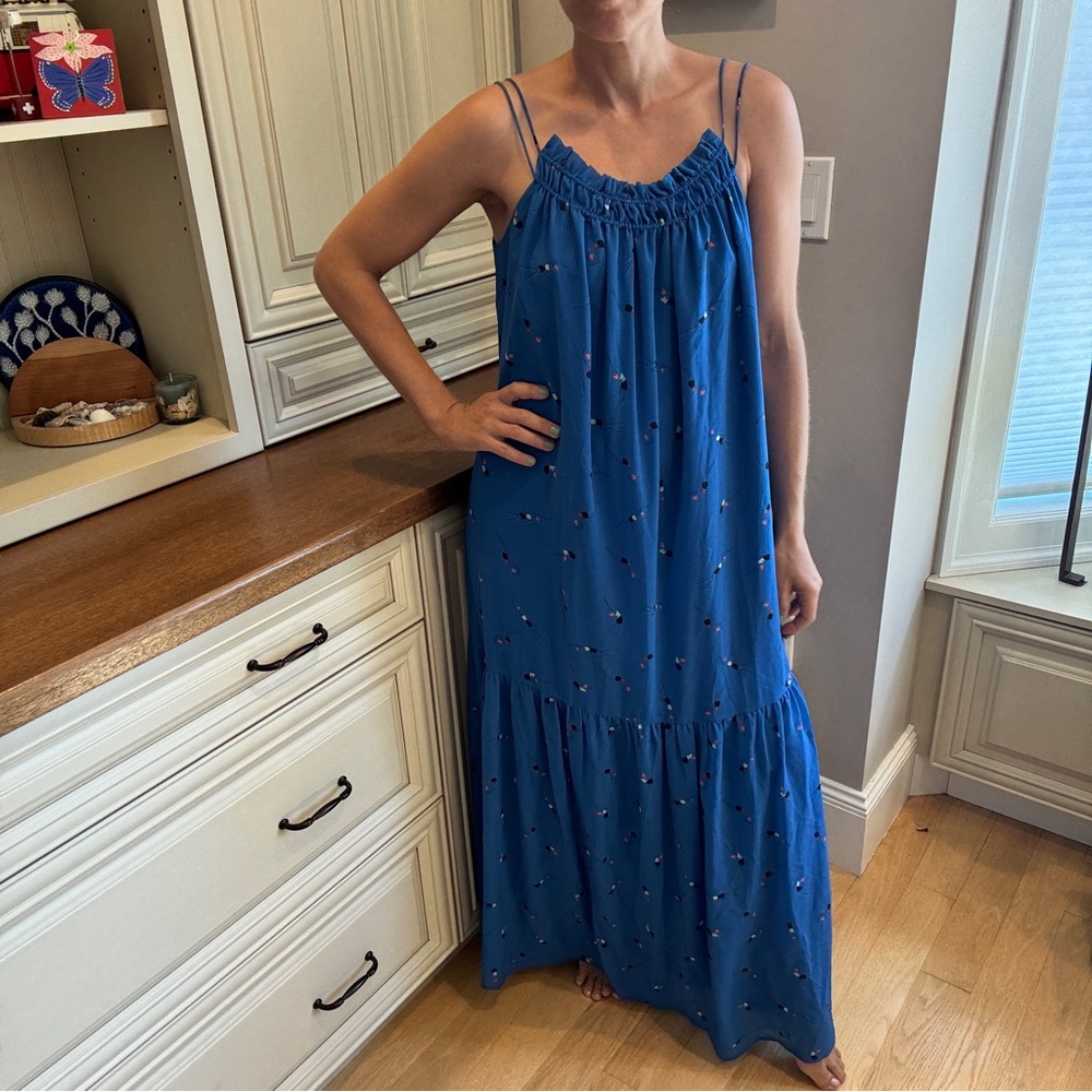 Hatch Royal Blue Embroidered Maxi Dress